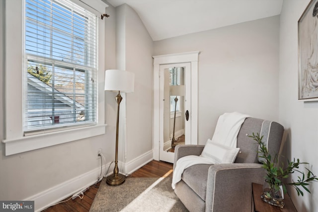 sitting room featuring dark wood-type flooring