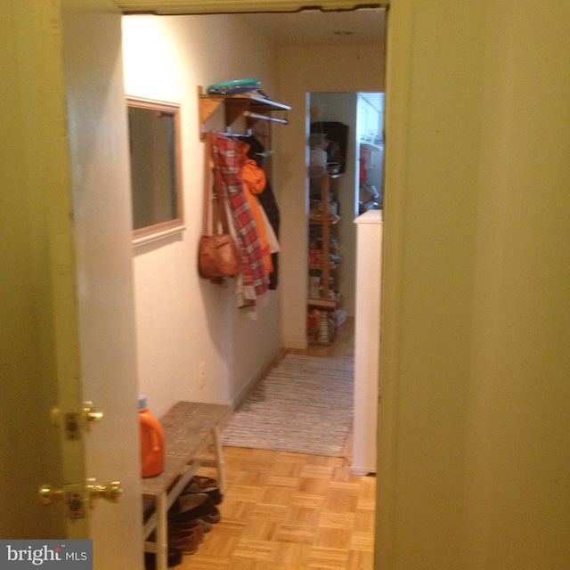 hallway featuring light parquet floors