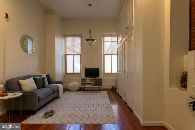 living room featuring dark hardwood / wood-style flooring and a wealth of natural light