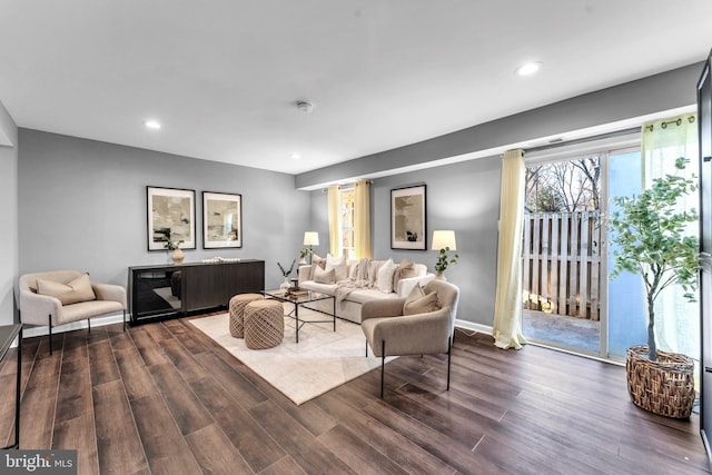 living room featuring dark hardwood / wood-style flooring