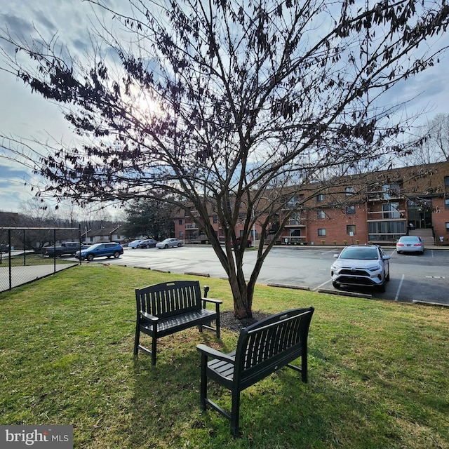 view of property's community featuring a lawn