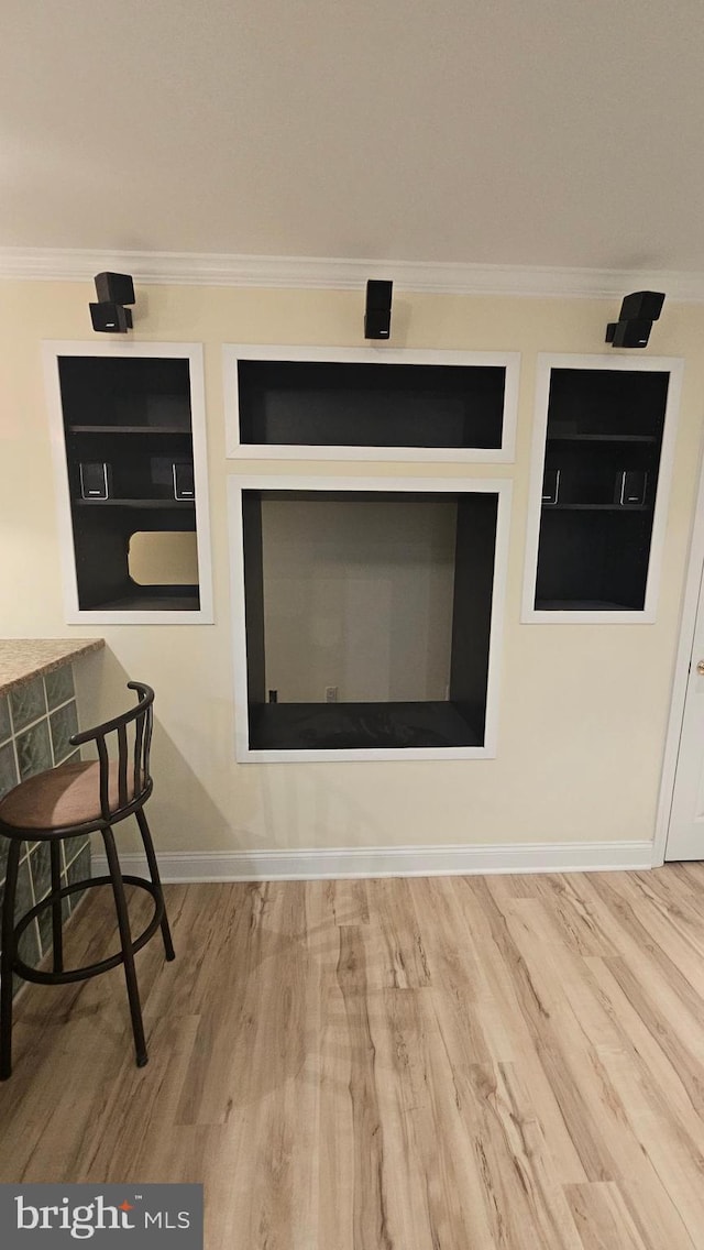 room details featuring wood-type flooring and ornamental molding