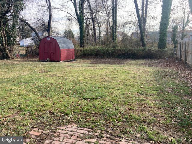 view of yard with a storage shed