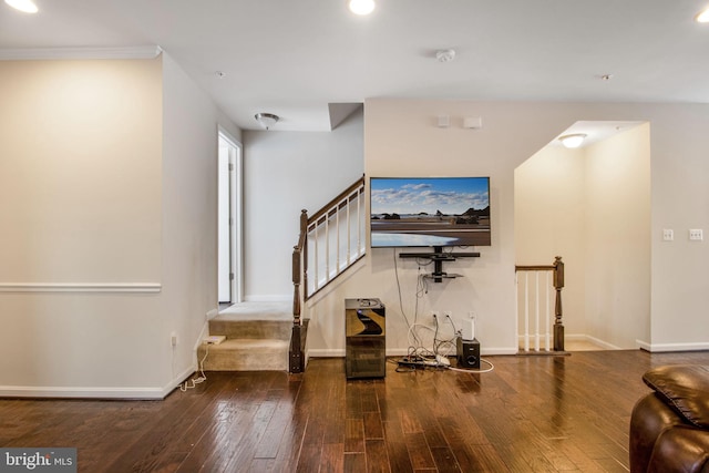 staircase with hardwood / wood-style flooring