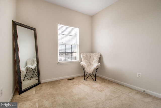 sitting room featuring light carpet