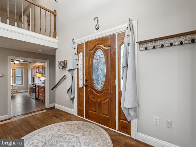 foyer featuring dark hardwood / wood-style floors and ceiling fan