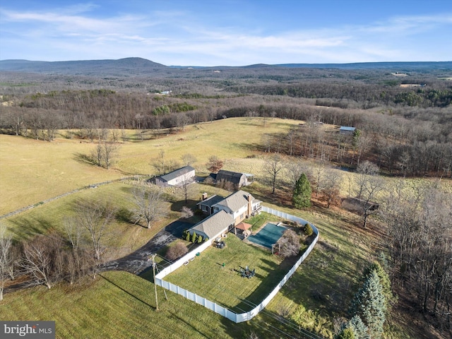 birds eye view of property with a mountain view