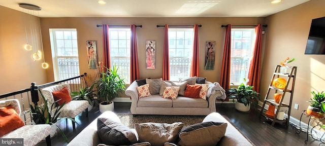 living room with dark wood-type flooring