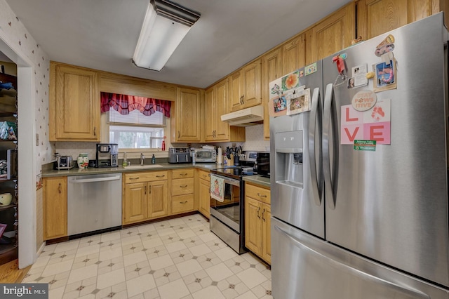 kitchen with backsplash, sink, and stainless steel appliances