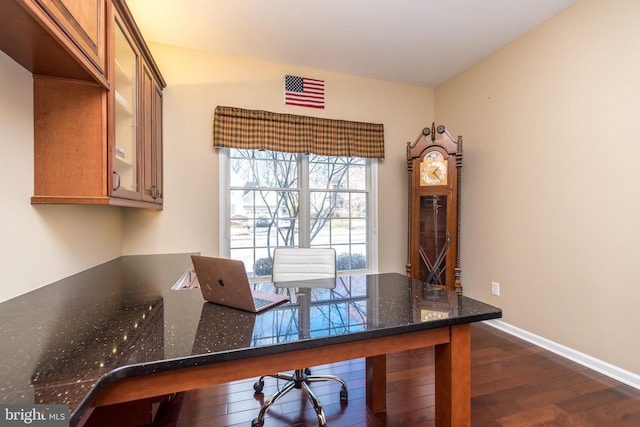 office area featuring dark wood-type flooring