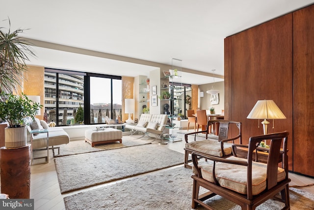 living room with light hardwood / wood-style flooring