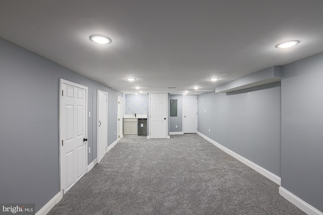 basement featuring carpet