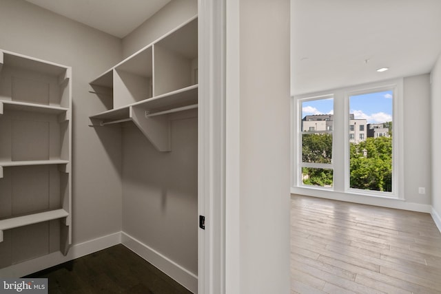 spacious closet featuring hardwood / wood-style flooring