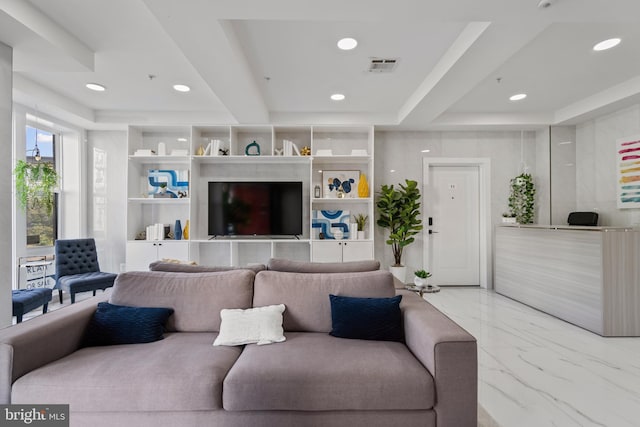 living room with a raised ceiling