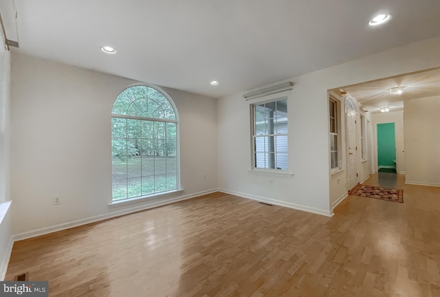 unfurnished room featuring a wealth of natural light and light wood-type flooring