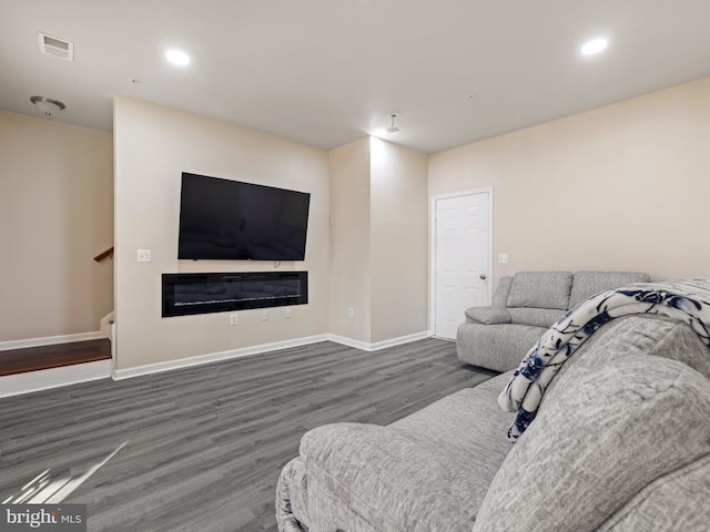 living room featuring dark hardwood / wood-style flooring