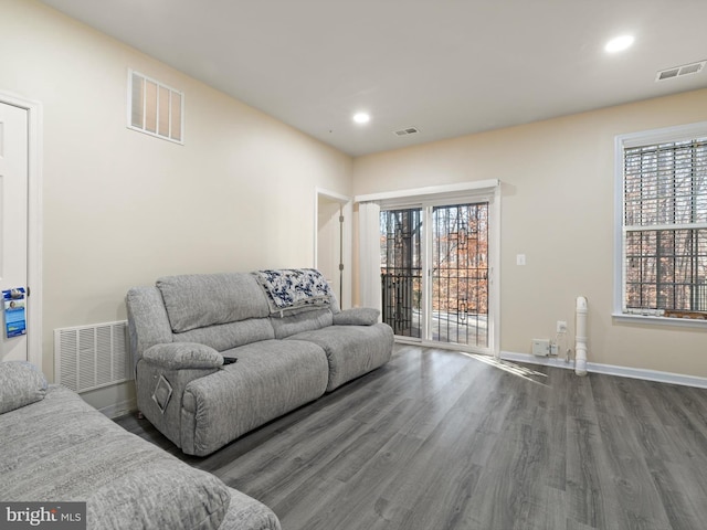 living room featuring dark hardwood / wood-style flooring