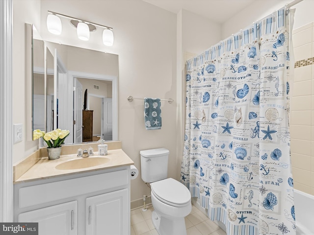 bathroom with tile patterned flooring, vanity, and toilet