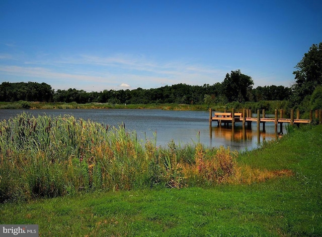 view of dock with a water view