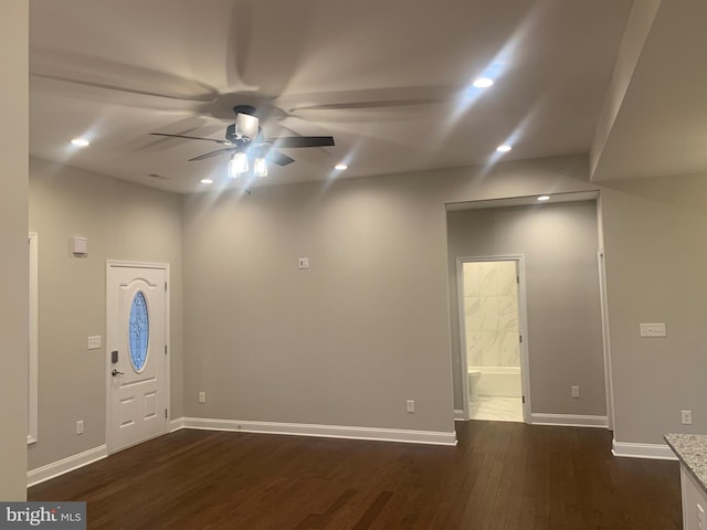 225 Wildwood Rd, Colonial Beach, VA 22443 - entryway with ceiling fan, dark wood finished floors, and recessed lighting