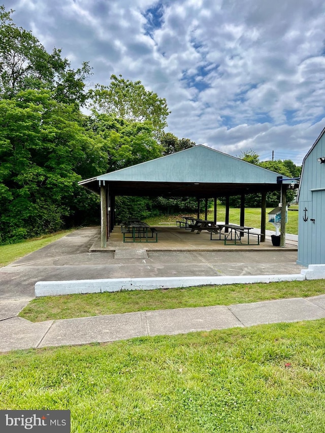 view of community featuring a gazebo and a yard