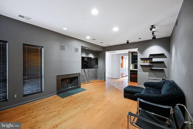 living room with hardwood / wood-style floors