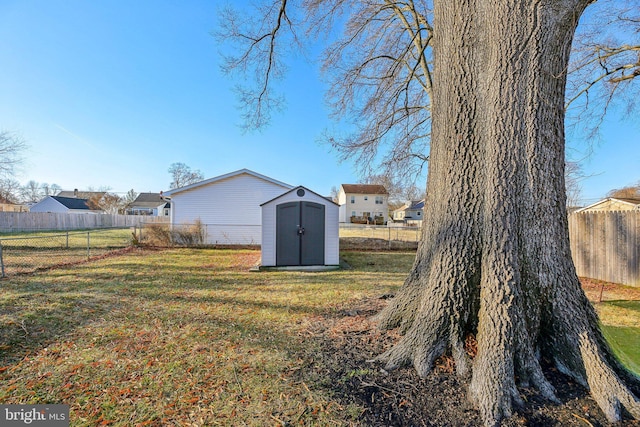 view of yard with a storage unit