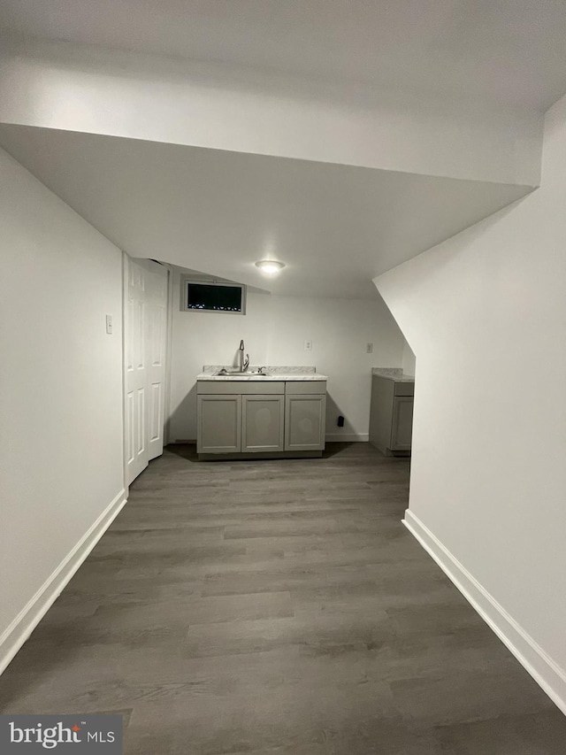 interior space with sink and dark hardwood / wood-style floors