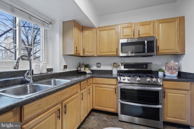 kitchen featuring sink, stainless steel appliances, and light brown cabinets