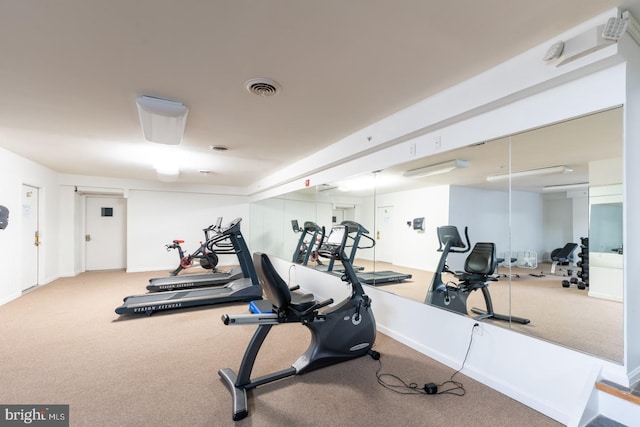 exercise room featuring carpet