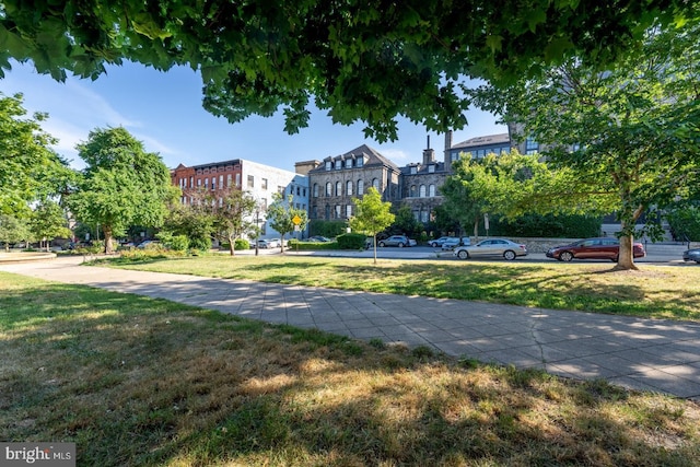 view of property's community with a lawn