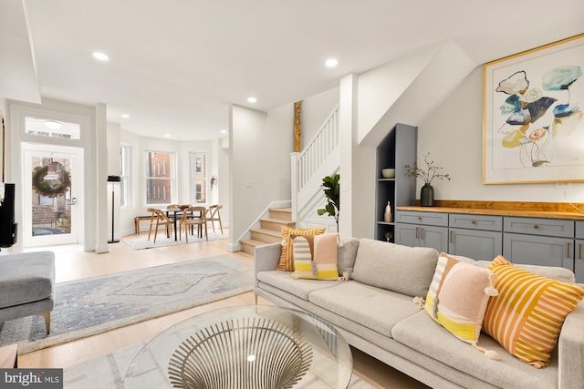 living room featuring light wood-type flooring