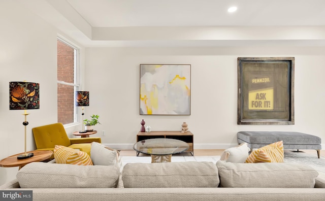 living room with light hardwood / wood-style floors