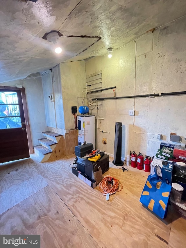 basement featuring water heater