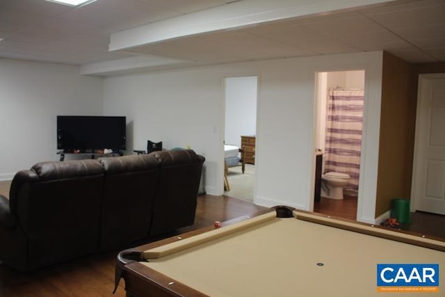 recreation room featuring wood-type flooring and billiards