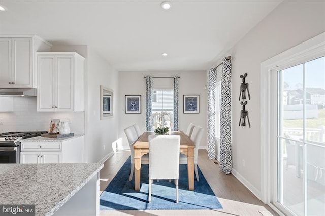 dining room featuring plenty of natural light and light hardwood / wood-style flooring