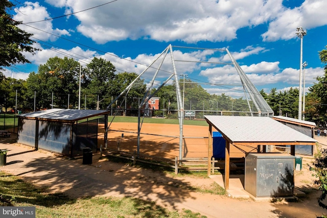 exterior space with an outdoor structure and fence