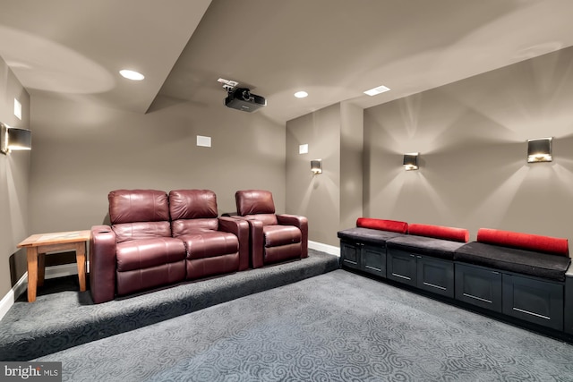 home theater room with carpet