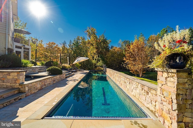 view of swimming pool featuring a patio area