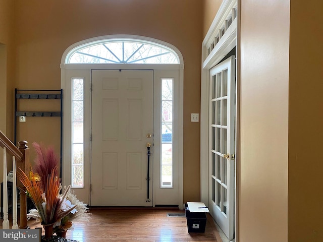 foyer entrance with hardwood / wood-style flooring and a healthy amount of sunlight