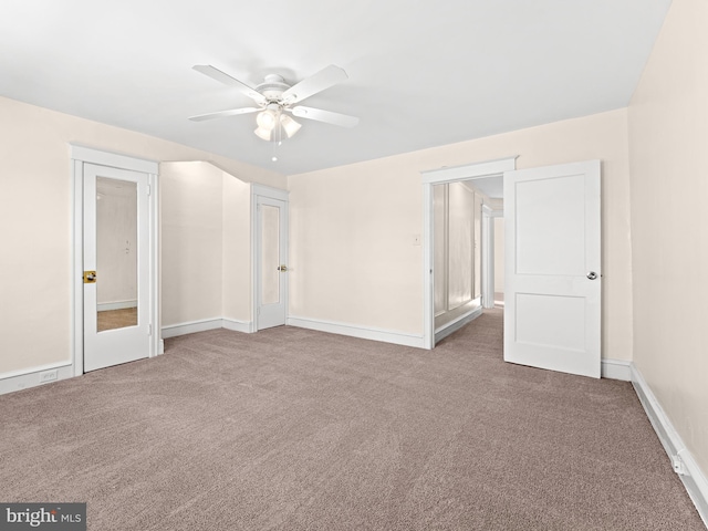 unfurnished bedroom with carpet and ceiling fan