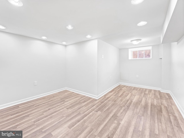 basement with light wood-type flooring