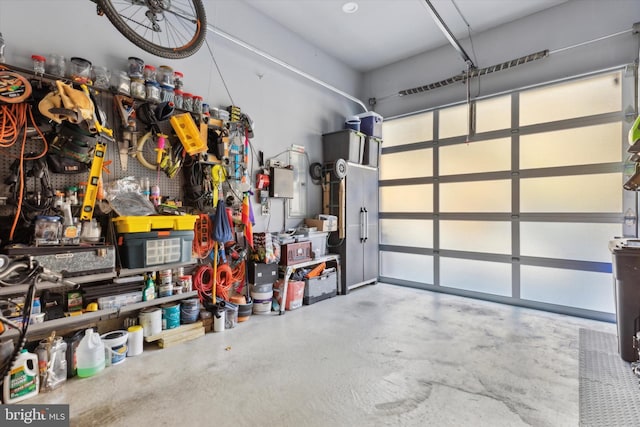 garage featuring a workshop area