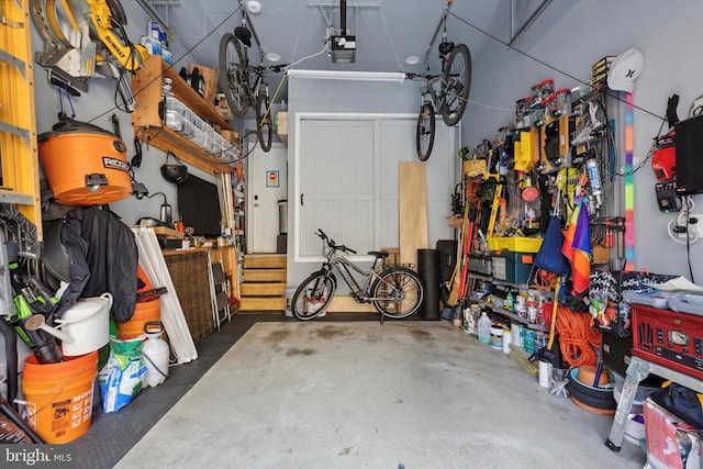 garage with a garage door opener