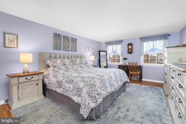 bedroom featuring baseboards and light wood finished floors