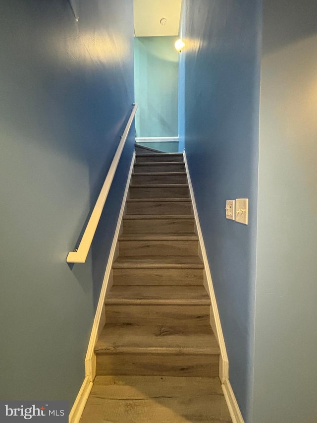 stairs with wood-type flooring