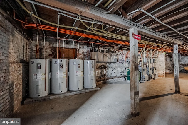 basement featuring electric water heater