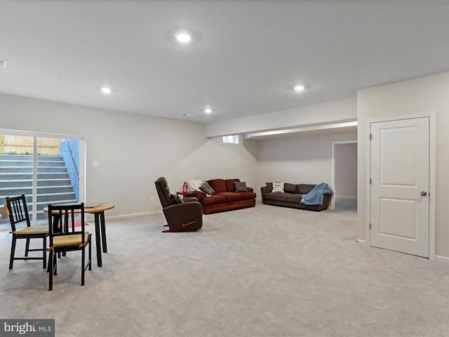 living room with light carpet