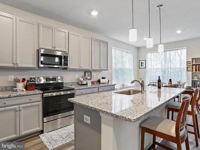 kitchen featuring appliances with stainless steel finishes, sink, and an island with sink