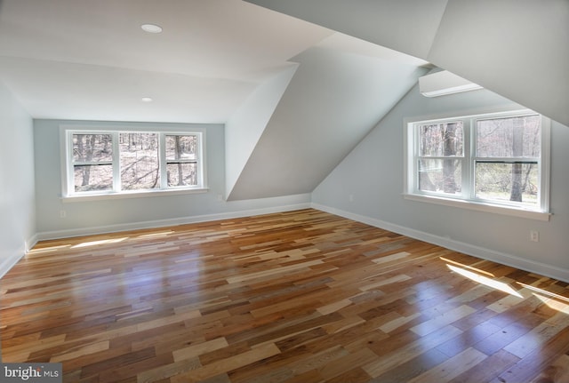 additional living space with lofted ceiling and wood-type flooring